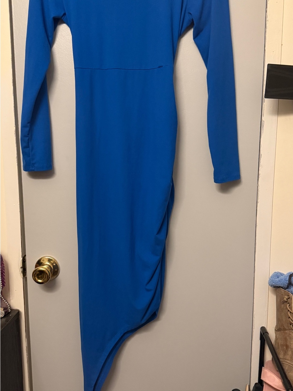love J Bold Cobalt Asymmetric Long Sleeve Midi Dress